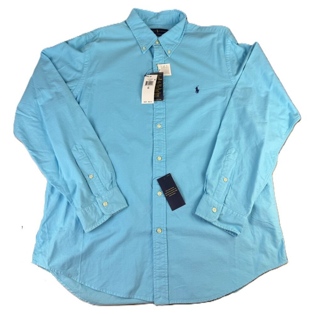 NWT Ralph Lauren Classic Fit XL Blue Button Down Cotton Shirt Pony Logo